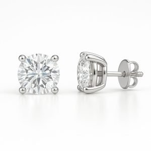 Classic Four-Prong Diamond Stud Earrings in Silver