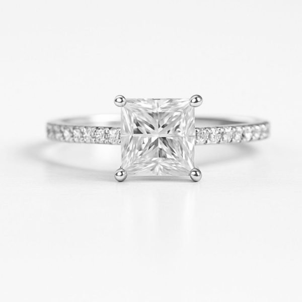 Princess-Cut Pavé-Band Diamond Solitaire Ring (3) Princess-Cut Pavé-Band Diamond Solitaire Ring (3)