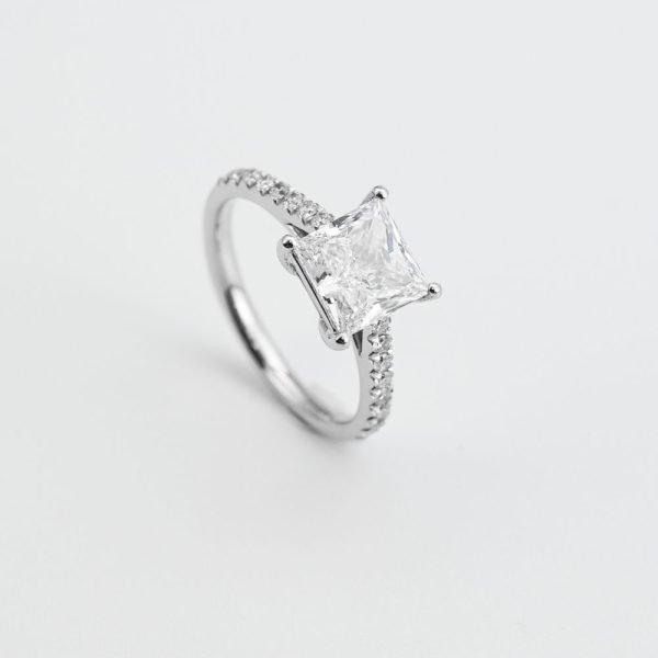 Princess-Cut Pavé-Band Diamond Solitaire Ring Princess-Cut Pavé-Band Diamond Solitaire Ring