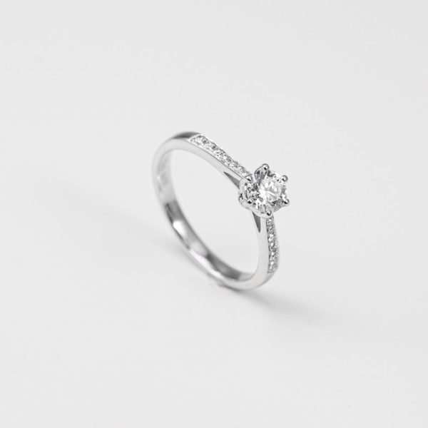 Round Brilliant Pavé-Shoulder Diamond Solitaire Ring Round Brilliant Pavé-Shoulder Diamond Solitaire Ring