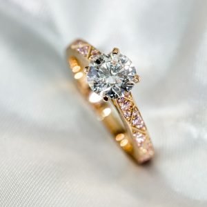 Round Brilliant Pink-Accent Diamond Solitaire Ring