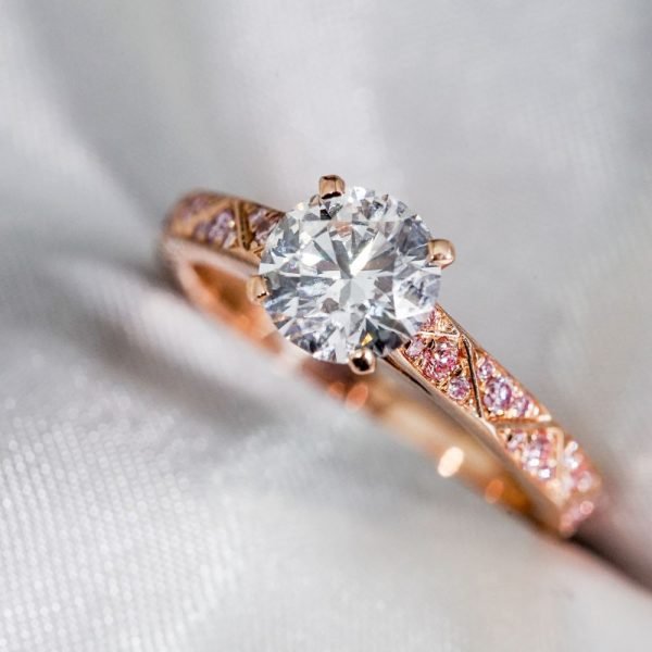 Round Brilliant Pink-Accent Diamond Solitaire Ring Round Brilliant Pink-Accent Diamond Solitaire Ring