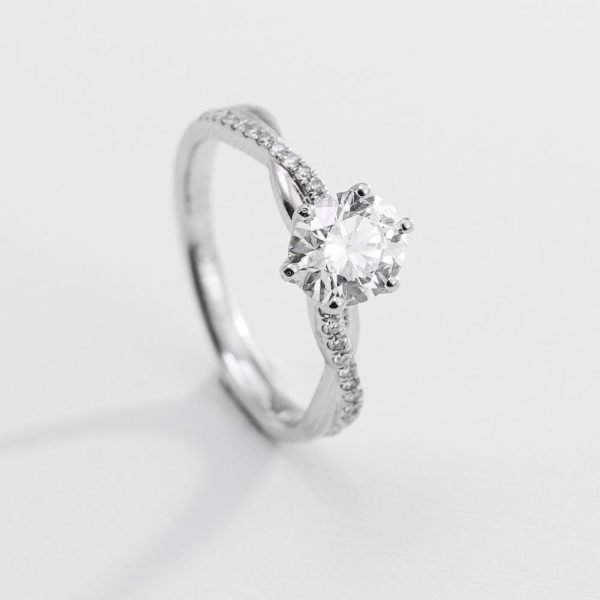 Round Brilliant Twisted Pavé Diamond Solitaire Ring Round Brilliant Twisted Pavé Diamond Solitaire Ring